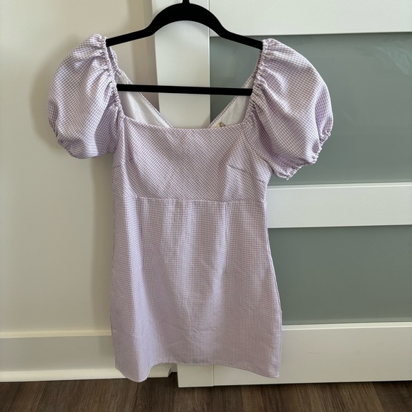Altar'd State Women's Puff Sleeve Purple Gingham Mini Dress X-Small - Picture 1 of 4